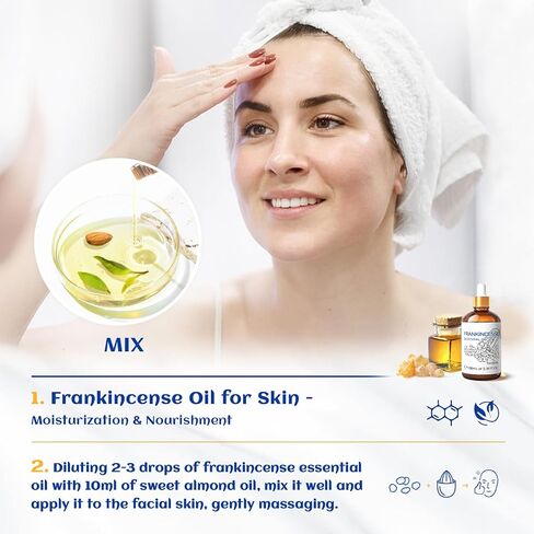 HIQILI 100ML Frankincense Essential Oil, Relaxing, Skin Care, Camp Atmosphere Creation, Can be Added to Body Lotions, Creams, Aromatherapy Use - 3.38 fl. oz in Kuwait