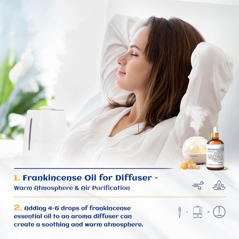HIQILI 100ML Frankincense Essential Oil, Relaxing, Skin Care, Camp Atmosphere Creation, Can be Added to Body Lotions, Creams, Aromatherapy Use - 3.38 fl. oz in Kuwait