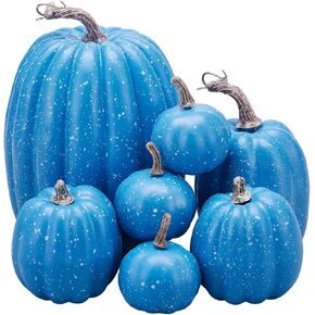 7Pcs Artificial Pumpkins Faux Foam Fall Harvest Pumpkin Halloween Thanksgiving Decorations Indoor for Home (Orange1)