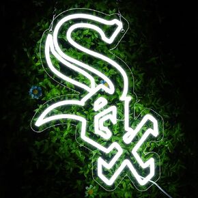 Baseball Neon Sign SOX Baseball Team Logo Chicago Neon Light Up Sign for Wall Baseball Led Sign for Bedroom Gifts for Baseball Fans Neon Sign for Man Cave 5V USB Powered Size 15.7 * 11.4inch(ZYLD141)