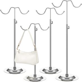 4 PCS Handbag Display Stands Adjustable Purse Display Stand Stainless Steel Double Hook Bag Display Stand Holder for Home Boutiques Store Counter Retail, Silver
