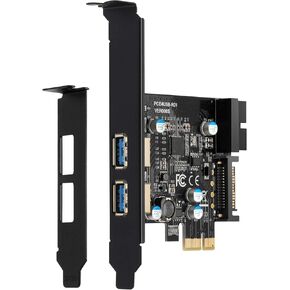 with 19-pin USB 3.0 Connector + 15-pin SATA Power Connector, 1X to USB 3.2 Gen1 5 Gbps 2-Port PCI-E Expansion Card (C+A), Support Windows 10/8/7/Linux Systems