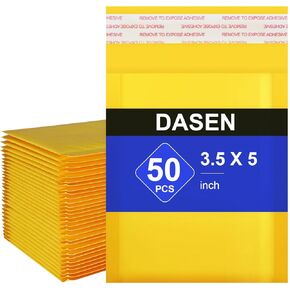 Dasen Kraft bubble mailers 3.5x5 Inch 100 Pack,Self-Sealing Paper Envelopes for Packaging,Strong Adhesion Envelope Mailers, Small Waterproof Cushioned Padded Shipping Bags Yellow #0000 (3.5x5-100Pc)