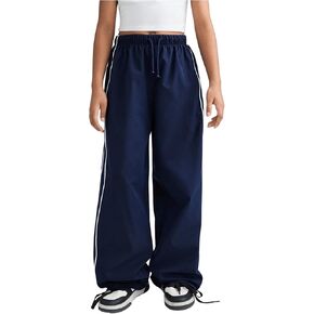 Girl's Wide Leg Drawstring Waist Sweatpants Side Striped Extra Long Baggy Track Pants Trousers