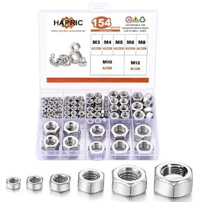 160 Pcs SAE Hex Nuts Assortment Kit, 4#40 6#32 8#32 10#24 10#32 12#24 1/4-20 5/16-18 3/8-16 1/2-13 Hex Nuts 304 Stainless Steel Assorted Hardware Nuts for Linking Pipes
