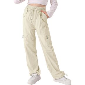 Girls Cargo Pants Parachute Wide Leg Pants Y2K Baggy High Waisted Jogger Sweatpants with Pockets