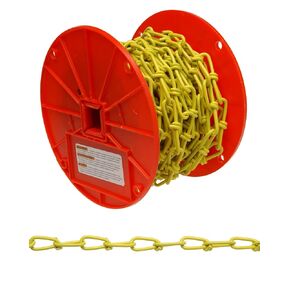 Campbell PD0722087 Low Carbon Steel Inco Double Loop Chain on Reel, Yellow Polycoated, 2/0 Trade, 0.14" Diameter, 50' Length, 255 lbs Load Capacity