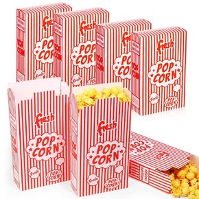 Dualshine 200 Pack Popcorn Boxes,1.25 oz Paper Popcorn Containers,Red and White Striped Close-Top Cardboard Pop Corners Bags Individual Servings for Theater Night Movie,Party,Christmas