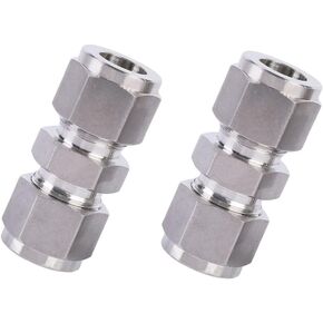 304 Stainless Steel Compression Tube Fitting Union with Double Ferrules 4mm OD x 4mm OD, Pack of 2