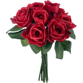 Artificial Rose Bouquet, Fake Rose Bouquet, Silk Cloth Rose Bouquet, Suitable for Brides Holding Flowers, Valentine's Day DIY Bouquet (red)