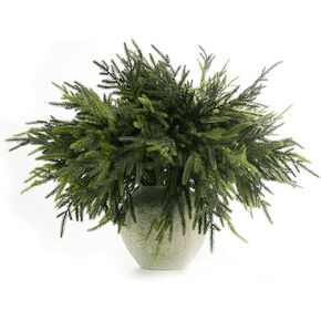 12Pcs Realistic Odorless Norfolk Pine Branches -23" Artificial Christmas Green Plants Branches Fake Cedar Pine Picks for Vase DIY Crafts Garland Wreath Stems Xmas for Indoor Outdoor,Christmas Deco