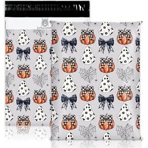 100Pcs Halloween Poly Mailers 10 x 13 Inch Ghost Pumpkin Bow Packaging Bags Self Seal Mailing Envelope Bags for Small Business Packing Moving