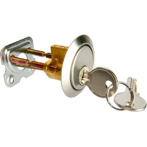 Rim Cylinder, Solid Brass with Nickel Plated End Cap, Precision 5 Pin ANSI Cylinder, YL Keyway, Keyed Alike Options, Includes Two Keys, Mounting Bracket & Collar for Outside Key Control