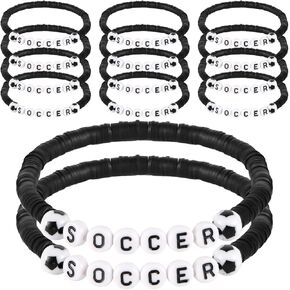 14pcs Soccer Bracelets, Football Sports Bracelets Stackable Clay Beaded Soccer Charm Bracelets Party Favors Jewelry Sport Bracelets for Sport Enthusiasts