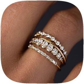 Gold Rings for Women Stackable Non Don't Tarnish 14k Gold Plated Chunky Ring Set Dainty Statement Stacking Rings Jewelry 3/4 Sets Size 5-11