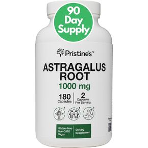 PRISTINE'S Astragalus Root 1000mg 90 Day Supply Immune Support Adaptogen Supplement Capsules - Healthy Aging, Heart & Lung Health