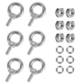 6 Pack Eye Bolts with Nuts M4 Screw Eyebolt Stainless Steel Heavy Duty Eye Bolt M4 Male Screw Thread Ring Shoulder Eyebolts