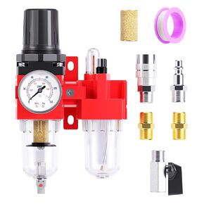 TAILONZ PNEUMATIC 1/2 Inch NPT Air Filter Pressure Regulator Water/Oil Trap Separator Combo(0-150PSI),Air Tool Compressor Filter with Gauge AC4010-04M(Manual Drainage)