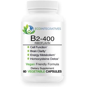 B2-400 Pure Riboflavin - Nervous System Health, Homocysteine Detox, Cardiovascular, Helps Boost Energy, Mental Clarity, Metabolism and Cell Function (60, Unflavored)