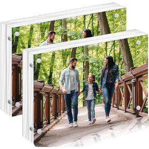 8x10 Inch Acrylic Picture Frmae,10x8 Magnetic Picture Frame,8 by 10 Glass Picture Frame for Desktop,12+12MM Double Side Display Photo Frame with Gift Box
