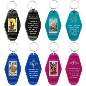 Tarot Motel Keychains with Affirmations (12-pack) - Wholesale Bulk Metaphysical Gifts, Witchy Party Favors, Tarot Decorations and Goodie Bag Supplies