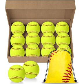 12 Pack Sports Practice Softballs, 11 Inch Slow Pitch Official Size and Weight Softballs, Unmarked Leather Covered Training Ball for Games, Practice and Training