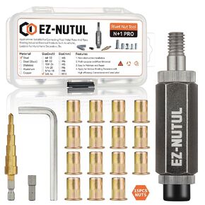 Rivet Nut Installation Tool Set Flat Head Rivnut Threaded Insert Nut Kit SAE & Metric for Metal Heavy Duty Zinc Plated Nutsert (5/16-18(Rivet Nut Tool-25pcs))