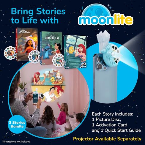 Moonlite Storytime بكرات القصص المصورة، مجموعة 3 قصص، إريك كارل اليرقة الجائعة جدًا، الدب البني، تشيكا تشيكا بوم بوم، قصص رقمية لجهاز العرض، هدايا التعلم المبكر للأطفال بعمر 12 شهرًا فما فوق in Kuwait