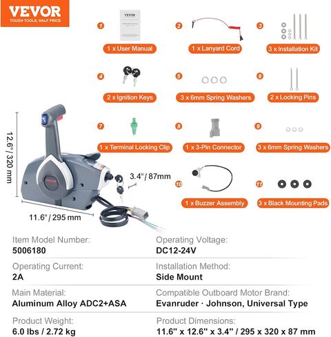 VEVOR Boat Throttle Control, 5006180 Side-Mounted Outboard Remote Control Box for Evinrude Johnson, Marine Throttle Control Box with Power Trim Switch and Lanyard in Saudi Arabia