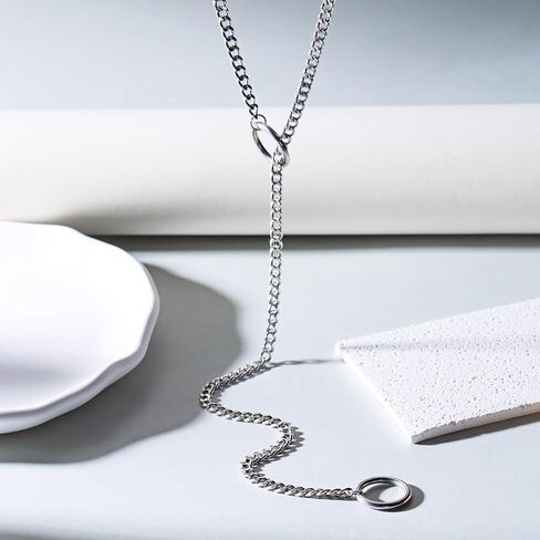 Heart O-ring Slip Chain Necklace For Women Stainless Steel Punk Gothic Cuban Necklace Jewelry Adjustable Y-Necklace in Saudi Arabia