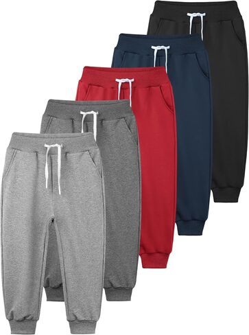 Resinta 5 Pack Toddler Boys Sweatpants Athletic Pull-On Pants with Drawstring and Pockets Boys Active Cotton Jogger Pants in Saudi Arabia