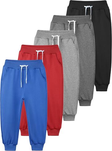 Resinta 5 Pack Toddler Boys Sweatpants Athletic Pull-On Pants with Drawstring and Pockets Boys Active Cotton Jogger Pants in Kuwait