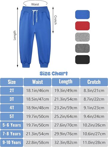 Resinta 5 Pack Toddler Boys Sweatpants Athletic Pull-On Pants with Drawstring and Pockets Boys Active Cotton Jogger Pants in Kuwait