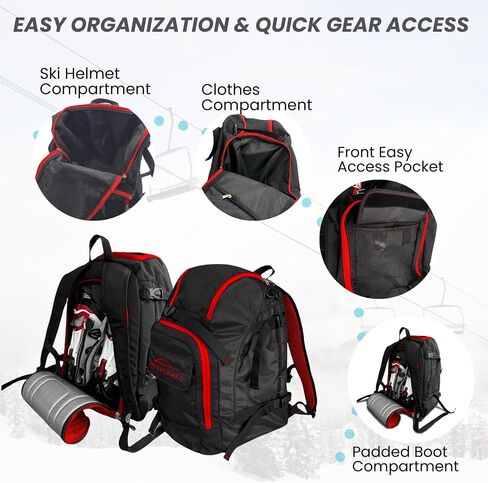 Savvycraft Ski Boot Bag Snowboard Boot Bag, 50L Ski Backpack for Ski and Snowboard Boots, Helmets, Gloves, and Accessories, Lightweight, Durable, Convenient, Red in Kuwait