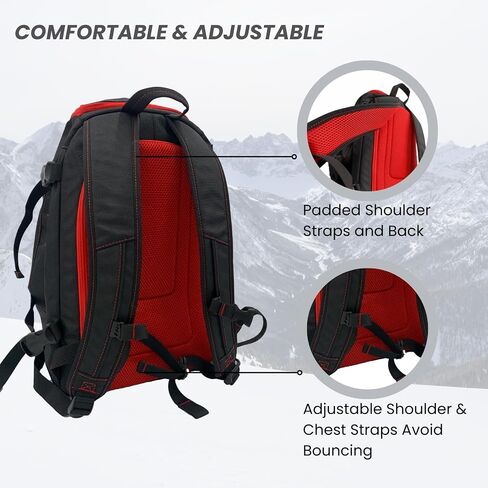 Savvycraft Ski Boot Bag Snowboard Boot Bag, 50L Ski Backpack for Ski and Snowboard Boots, Helmets, Gloves, and Accessories, Lightweight, Durable, Convenient, Red in Kuwait