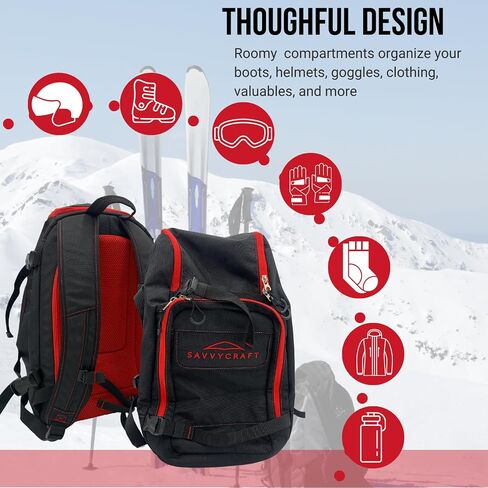Savvycraft Ski Boot Bag Snowboard Boot Bag, 50L Ski Backpack for Ski and Snowboard Boots, Helmets, Gloves, and Accessories, Lightweight, Durable, Convenient, Red in Kuwait