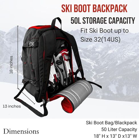 Savvycraft Ski Boot Bag Snowboard Boot Bag, 50L Ski Backpack for Ski and Snowboard Boots, Helmets, Gloves, and Accessories, Lightweight, Durable, Convenient, Red in Kuwait