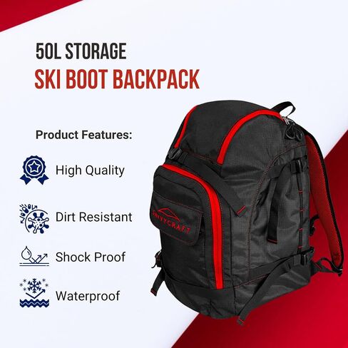 Savvycraft Ski Boot Bag Snowboard Boot Bag, 50L Ski Backpack for Ski and Snowboard Boots, Helmets, Gloves, and Accessories, Lightweight, Durable, Convenient, Red in Kuwait