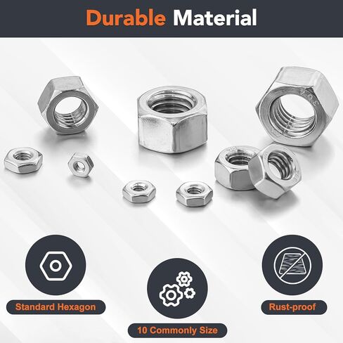 160 Pcs SAE Hex Nuts Assortment Kit, 4#40 6#32 8#32 10#24 10#32 12#24 1/4-20 5/16-18 3/8-16 1/2-13 Hex Nuts 304 Stainless Steel Assorted Hardware Nuts for Linking Pipes in Saudi Arabia