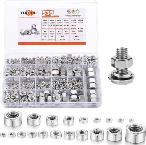 160 Pcs SAE Hex Nuts Assortment Kit, 4#40 6#32 8#32 10#24 10#32 12#24 1/4-20 5/16-18 3/8-16 1/2-13 Hex Nuts 304 Stainless Steel Assorted Hardware Nuts for Linking Pipes in Saudi Arabia