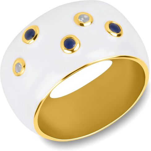 MAX + STONE Big Multi-Gemstone Cocktail Statement Rings for Women | 14k Gold over 925 Sterling Silver Ring with White Enamel | Hypoallergenic Colorful Rings from Confetti Collection in Saudi Arabia