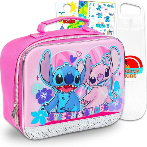 Disney Stitch Lunch Box for Girls Set - Bundle with Sequined Stitch and Angel Lunch Bag, Water Bottle, Tattoos, More | Lilo and Stitch Lunch Bag for Kids in Saudi Arabia