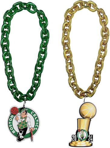 aminco Boston Celtics Fan Chain Set, 1 - Boston Celtics 2024 NBA Champions Fan Chain, Gold AND 1 - Boston Celtics Fan Chain, Green in Saudi Arabia