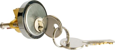 Rim Cylinder, Solid Brass with Nickel Plated End Cap, Precision 5 Pin ANSI Cylinder, YL Keyway, Keyed Alike Options, Includes Two Keys, Mounting Bracket & Collar for Outside Key Control in Kuwait