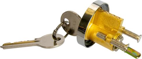 Rim Cylinder, Solid Brass with Nickel Plated End Cap, Precision 5 Pin ANSI Cylinder, YL Keyway, Keyed Alike Options, Includes Two Keys, Mounting Bracket & Collar for Outside Key Control in Kuwait