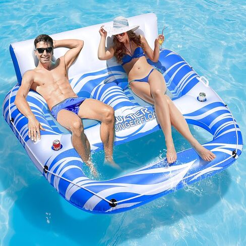 Inflatable Wate Float Lounger Adults with 4 Cup Holders, 2 Handles, Backrest & Footrest, Pool Floaties raft for Swimming Lake River Beach Floats, Water Floaty Adults Teens in Saudi Arabia