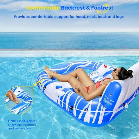 Inflatable Wate Float Lounger Adults with 4 Cup Holders, 2 Handles, Backrest & Footrest, Pool Floaties raft for Swimming Lake River Beach Floats, Water Floaty Adults Teens in Saudi Arabia