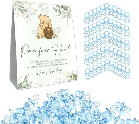 Pacifier Hunt Sign, Mini Pacifiers Baby Shower Game Set, 50Pcs Mini Brown Pacifiers Decor for Baby Shower, Gender Reveal Activities Games for Adults Kids 5 * 7IN in Saudi Arabia