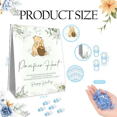 Pacifier Hunt Sign, Mini Pacifiers Baby Shower Game Set, 50Pcs Mini Brown Pacifiers Decor for Baby Shower, Gender Reveal Activities Games for Adults Kids 5 * 7IN in Saudi Arabia