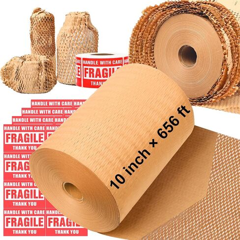 Honeycomb Packing Paper 15''x656' Substitute Alternative to Bubble Cushioning Wrap for Moving Shipping Packaging,Recyclable Moving Supplies Eco-Friendly Packing Paper with 500 Fragile Sticker Labels in Saudi Arabia